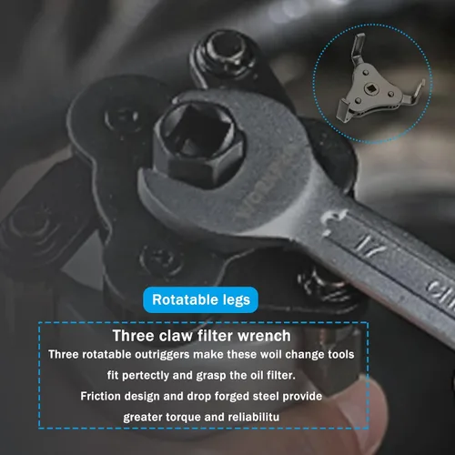 Miniatura 5 de 1 llave de filtro de aceite para automóvil, juego de cambio de filtro ajustable de 1/2 metal, multifunción, universal, de tres garras, accesorios