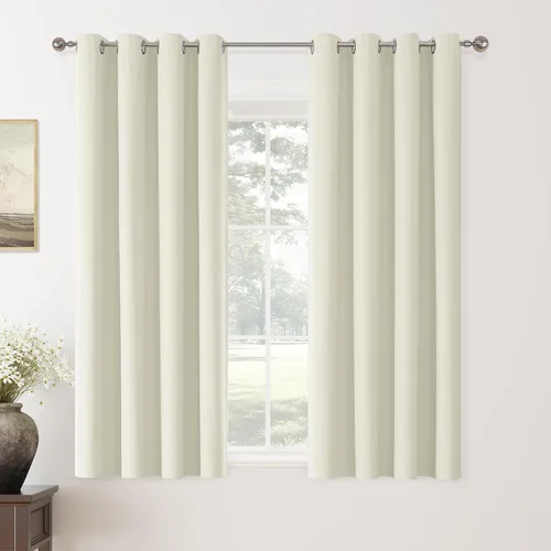 Miniatura 114 de ChrisDowa Cortinas 100% Opacas de Abedul Sólido de 45 Pulgadas de Largo, 2 Paneles para Dormitorio y Sala de Estar, Estilo Granja Oscurecedoras