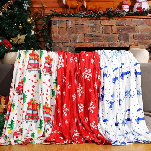 Miniatura 8 de Ganeen Paquete de 3 Mantas Navideñas de Felpa con Impresión, Manta de Forro Polar 50 x 60 Pulgadas, Manta Cálida y Suave de Franela para Vacaciones