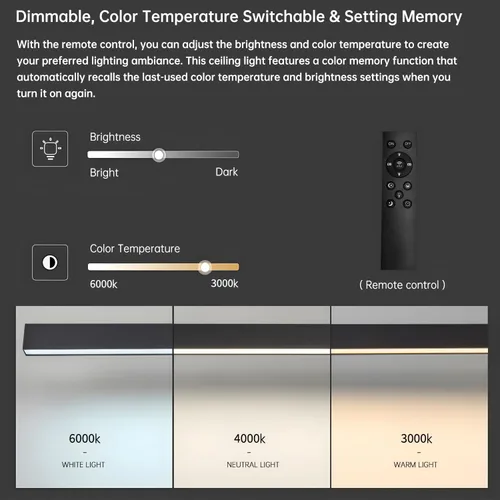 Miniatura 5 de Lámpara LED de techo negra, moderna y simple, instalación de superficie de techo de tira larga, adecuada para sala de estar, dormitorio, pasillo