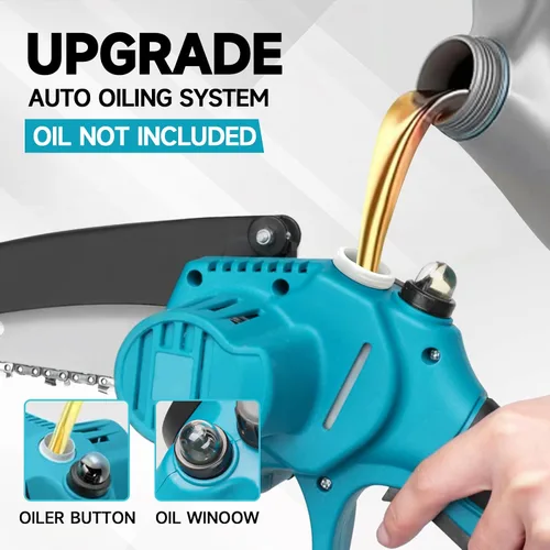 Miniatura 2 de Mini motosierra de mano inalámbrica de 6 pulgadas con engrasador automático, motosierra eléctrica portátil para cortar árboles/madera, bloqueo