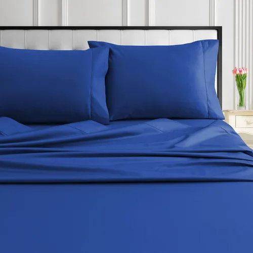 Tribeca Living Sábanas de algodón egipcio de 1000 hilos, tamaño King, tejido de satén lujoso y ultrasuave, juego de sábanas de 4 piezas con bolsillo