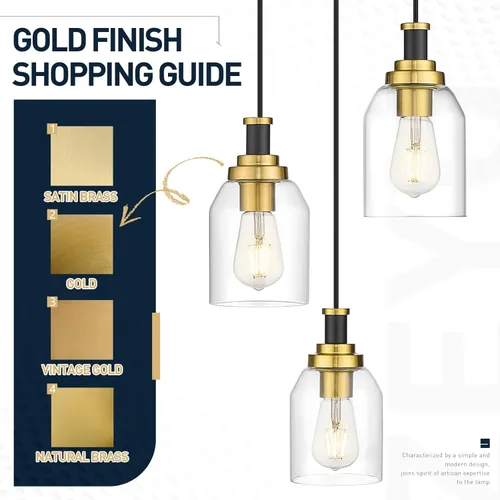 Miniatura 7 de Zeyu Lámpara Colgante Moderna de Oro, Lámpara Colgante de Vidrio de 1 Luz para Cocina y Comedor, Soporte de Vidrio Transparente, Acabado en Negro