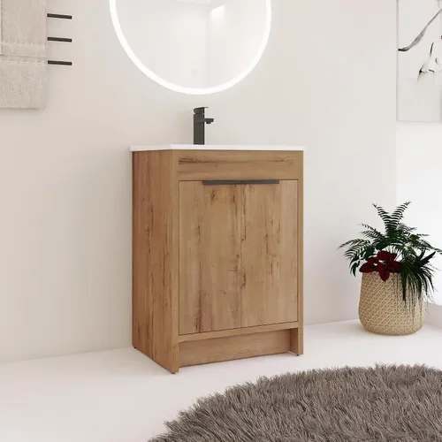 Miniatura 11 de Tocador de baño pequeño de 16 pulgadas con lavabo, tocador de baño independiente de 16" para espacios pequeños, gabinete de madera contrachapada