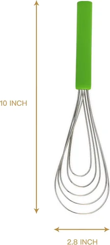 Miniatura 5 de Batidor Plano Mango de Silicona Antideslizante 10" - Batidor de 5 Alambres con 10 Cabezales para Cocina de Cocina por Jell-Cell (Verde)