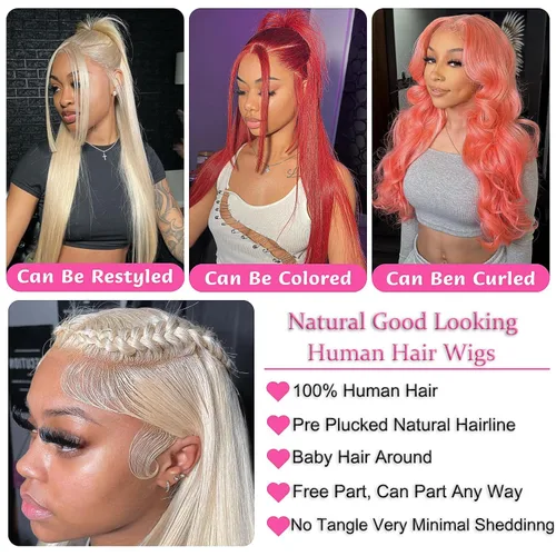 Miniatura 7 de 613 13x4 Peluca de encaje frontal transparente HD de cabello humano recto rubio platino Peluca de cabello humano predepilado con cabello de bebé