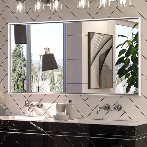 Miniatura 35 de Keonjinn - Espejo rectangular con marco negro para baño de 40 x 30 pulgadas, espejo de pared para sobre el lavabo, espejos de tocador de metal