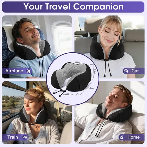 Miniatura 7 de CloudBliss Almohada de viaje de espuma viscoelástica de alta calidad, almohada cervical cómoda y de apoyo, almohadas cervicales para viajar