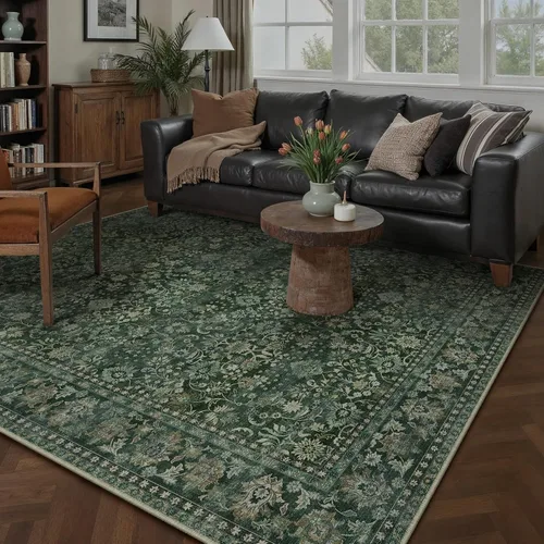 Miniatura 120 de HUGEAR 8x10 Alfombras lavables a máquina color marrón para pasillo, alfombra grande de área interior, alfombra de acento floral, alfombra de pelo