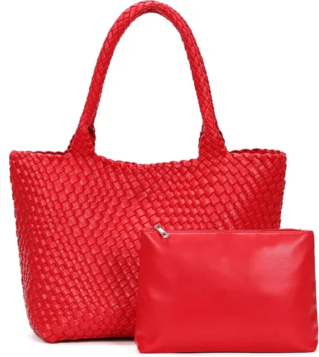 Miniatura 16 de Bolso de hombro tejido para mujer, asa superior de moda, piel vegana suave