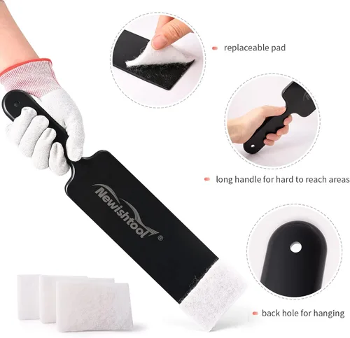Miniatura 4 de NEWISHTOOL Herramientas de tinte de ventana, kit de rasqueta niveladora, raspador de paleta negra de boca ancha y fregador con almohadillas
