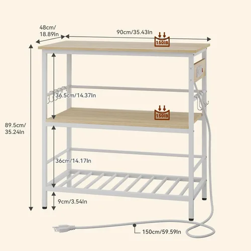 Miniatura 4 de IBUYKE Isla de cocina con almacenamiento, estante para panaderos con toma de corriente, soporte para microondas con encimera grande, carrito