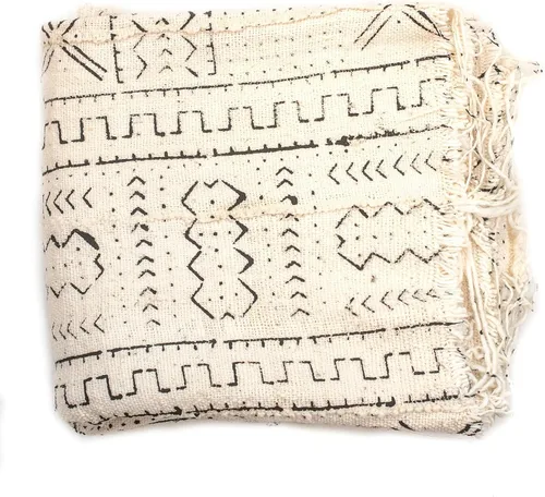 Miniatura 15 de The Bead Chest Paño de barro blanco Bogolan Mali, tejido africano hecho a mano de África occidental, 40 x 64 pulgadas, ideal para decoración