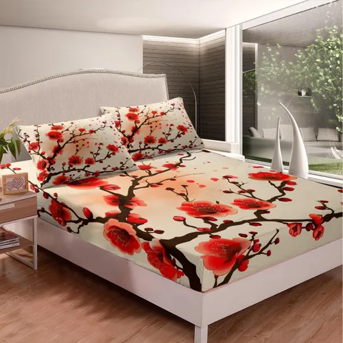 Miniatura 2 de Sábana bajera ajustable con diseño floral botánico para habitación de niños, diseño floral botánico para habitación de niños, diseño de ramas