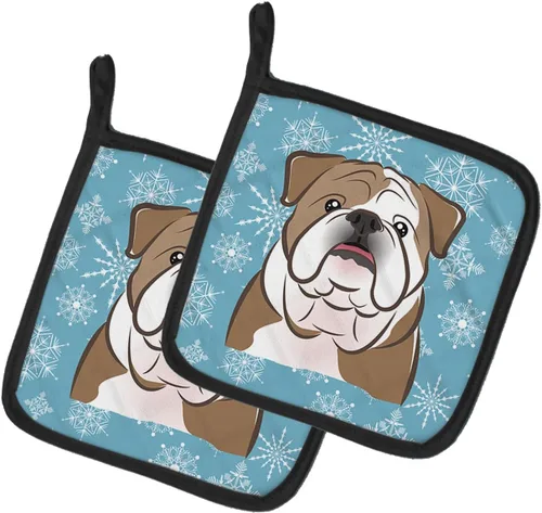 Caroline's Treasures BB1653PTHD - Juego de soportes para ollas de bulldog inglés con copos de nieve, resistentes al calor, almohadillas calientes