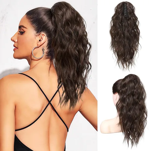 Miniatura 17 de FLUFYMOOZ Extensión de cola de caballo, extensión de cola de caballo con clip de garra de 18 pulgadas, extensiones de cabello ondulado y rizado