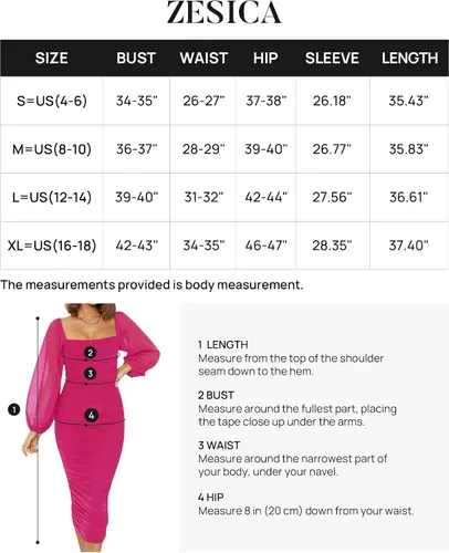 Miniatura 6 de ZESICA Vestido midi sexy y fruncido para mujer 2023, manga larga, cuello cuadrado, espalda descubierta, cóctel, fiesta, boda