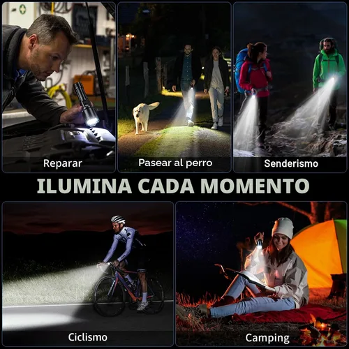 Miniatura 7 de Linterna recargable 99000 lúmenes altos, luz LED súper brillante, linternas tácticas con pantalla de alimentación LCD, 6 modos, impermeable