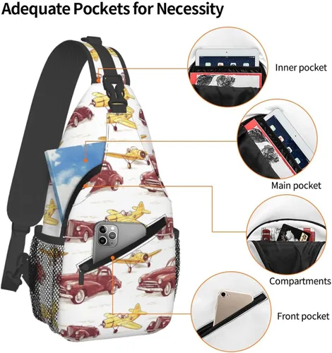 Miniatura 4 de Small Crossbody Bags for Women Men - Vintage Car Plane Print Adjustable Shoulder Bag Fanny Packs Belt Sling Bag Crossbody Purses Backpack for Travel