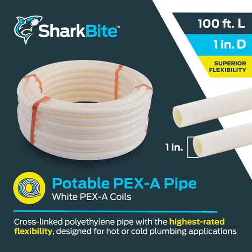 Miniatura 2 de SharkBite 1 pulgada x 100 pies blanco PEX-A, fabricado en los Estados Unidos, tubo de agua flexible para fontanería, UA80W100