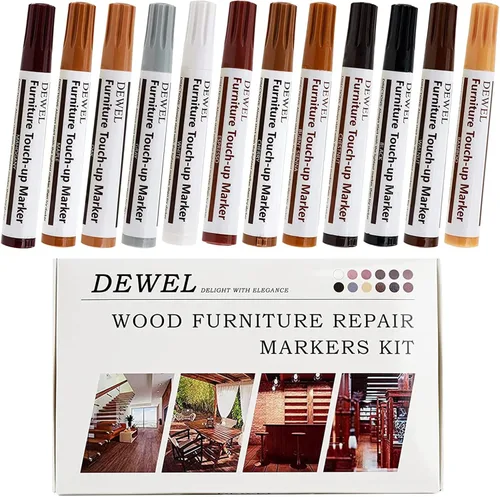 DEWEL Marcadores de retoque de muebles de alta calidad, kit de marcadores de reparación de arañazos de madera de 12 colores, marcadores de madera