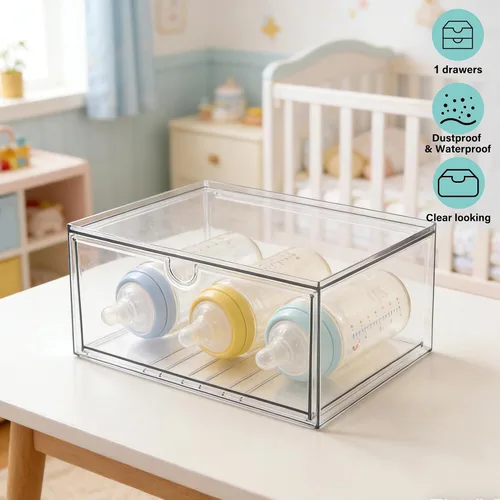 Miniatura 6 de Prsildan Organizador de maquillaje acrílico, cajones de almacenamiento transparentes apilables para biberones, organizadores de escritorio