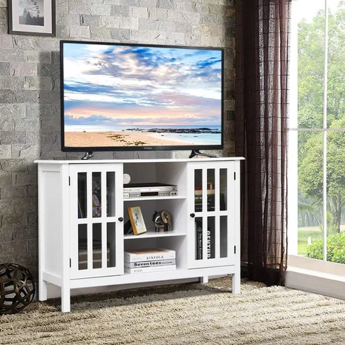 Miniatura 2 de Tangkula - Soporte de TV blanco, centro de entretenimiento moderno alto para televisores de hasta 50", consola multimedia con 2 gabinetes
