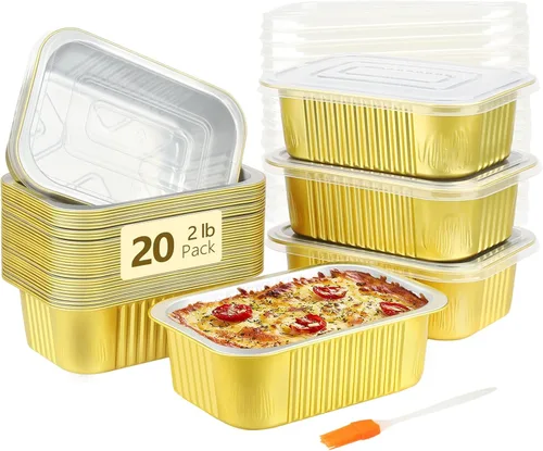 Miniatura 10 de LNYZQUS Sartenes de aluminio pequeños de 1 libra con tapas, paquete de 30 latas de aluminio de 16 onzas para hornear, recipientes sobrantes