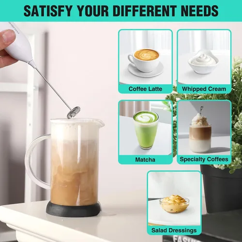 Miniatura 4 de HAUSHOF Potente varita espumadora de leche recargable, máquina de espuma eléctrica de mano, mezclador de bebidas con batidor de acero inoxidable