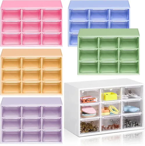 Miniatura 7 de Amyhill 6 Piezas Organizador Mini de Cajones Organizador Pequeño con 9 Cajones Caja de Almacenamiento de Manualidades de Plástico de Escritorio
