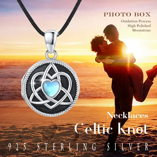 Miniatura 5 de MEDWISE Collar con medallón celta para mujer, plata de ley S925 que sostiene fotos de fotos con nudo de amor celta, collar personalizado, joyería