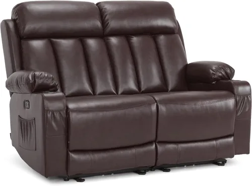 Miniatura 13 de MCombo Sofá de dos plazas reclinable eléctrico con calor y masaje, sofá reclinable para sala de estar, piel sintética 6075 (negro)