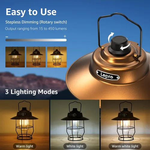 Miniatura 7 de Lepro Bundle - 2 artículos: Linterna de camping LED recargable vintage Lepro y LE LED linterna de camping recargable, 1000LM, 4 modos de luz