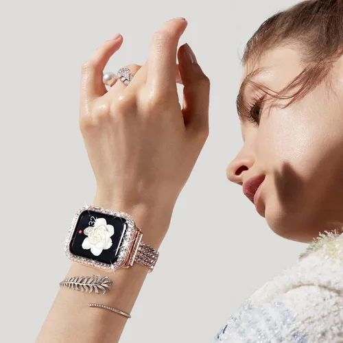 Miniatura 6 de NewWays Paquete de 2 carcasas brillantes para Apple Watch, 1.496 pulgadas, Series 3, 2, 1, diamantes de imitación de cristal con diamantes