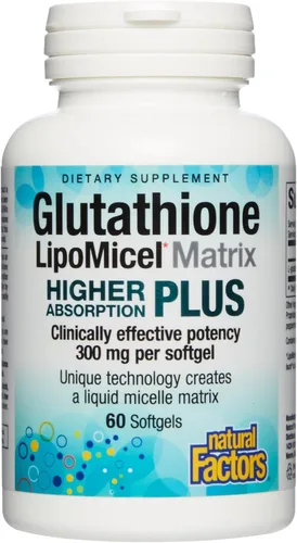 Natural Factors Glutatión LipoMicel Matrix 300 mg - Suplemento antioxidante para un envejecimiento saludable y apoyo inmunológico - Sin OMG, sin