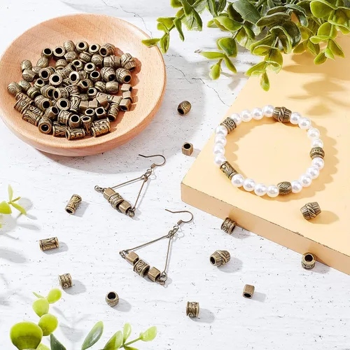 Miniatura 5 de NBEADS 110 cuentas para el cabello, 6 estilos africanos y tibetanos, cuentas espaciadoras de estilo africano, aleación de bronce antiguo, agujero