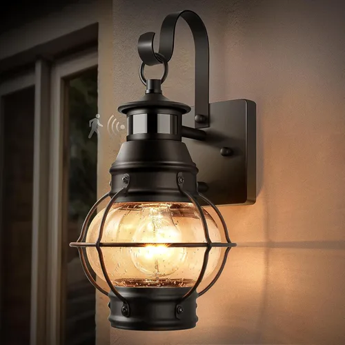 Miniatura 13 de Lamomo Luz Exterior Negra, Luces de Porche Frontal Exterior para Casa, Luces con Sensor de Movimiento del Atardecer al Amanecer, Linterna