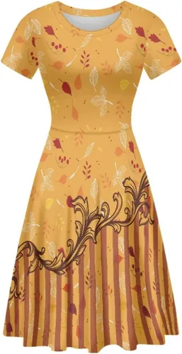 Miniatura 4 de Vestido de Halloween para mujer, manga corta, acampanado, vestido de cóctel, color naranja