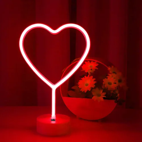 Miniatura 9 de BHCLIGHT Letrero de neón de corazón rojo, luz LED de neón de San Valentín alimentada por batería o USB, luces de corazón rojo de San Valentín