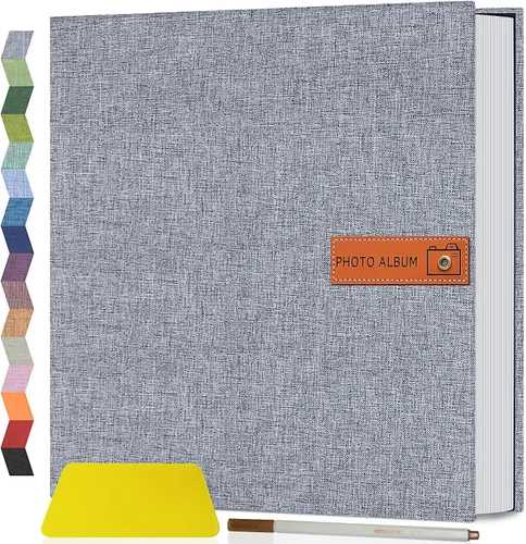 Miniatura 13 de Popotop Álbum de fotos grande autoadhesivo 4x6 5x7 8x10, álbum de recortes DIY, libro de fotos, regalos para mamá, familia, bebé y boda, con Azul