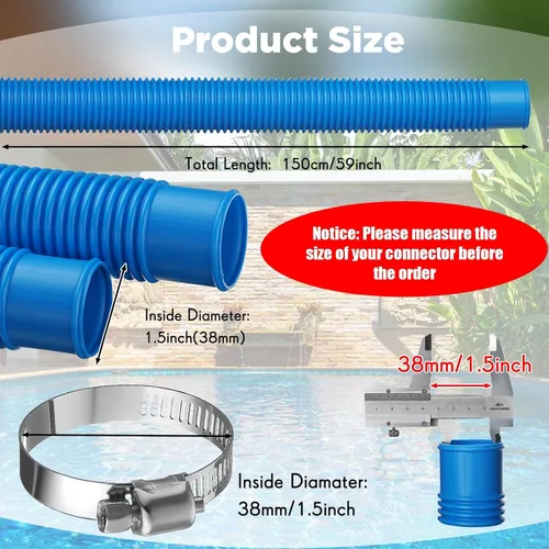 Miniatura 2 de EBOOT Juego de 4 mangueras de bomba de piscina para sobre el suelo, manguera de filtro de repuesto de 1.5 x 59 pulgadas con 8 abrazaderas y 8 Azul