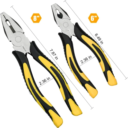 Miniatura 2 de Lineman's - Alicates combinados, alicates de 6 y 8 pulgadas con cortador de alambre, acero cromado vanadio resistente, mango profesional