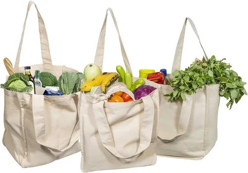 Miniatura 9 de Best Canvas Grocery Shopping Bags - Cloth Grocery Tote Bags - Reusable Cotton Grocery Tote Bags with Bottle Sleeves