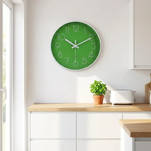 Miniatura 4 de jomparis - Reloj de pared moderno color verde para decoración de oficina, de 12 pulgadas, silencioso y sin hacer tictac, funciona con pilas, redondo