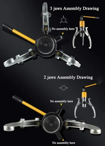 Miniatura 7 de NEWTRY Kit de extractor hidráulico de engranajes de 5 toneladas, separador de tracción de rodamientos de rueda, extractor de 3 mandíbulas, vertical