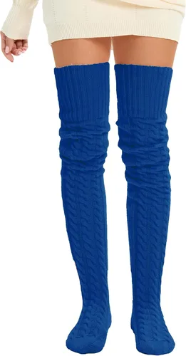 SherryDC Calcetines hasta el muslo de punto trenzado para mujer, calentadores de piernas, extra largos por encima de la rodilla, medias altas para