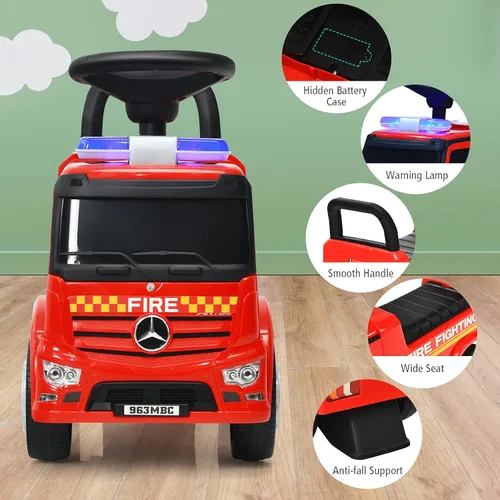 Miniatura 7 de HONEY JOY Coche de Paseo con Fabricador de Burbujas, Coche de Bomberos de Empuje para Niños Pequeños con Bocina, Música, Luces, Almacenamiento Bajo