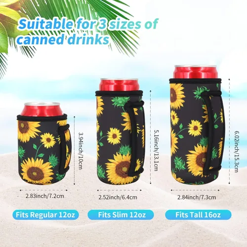 Miniatura 2 de Paquete de 3 Fundas Reutilizables de Neopreno Aislantes para Latas con Asa para Refrescos, Bebidas Energéticas, Gaseosas, Cerveza, Hard Seltzer