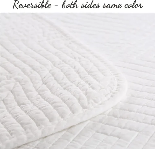 Miniatura 2 de Cozy Line Home Fashions Juego de ropa de cama de edredón de 100% algodón con puntada de cuadros, blanco sólido, cubrecama ligero para todas