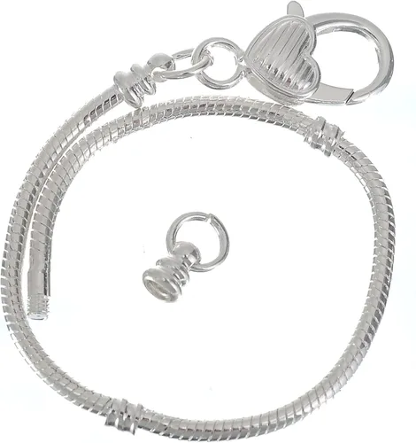 Miniatura 2 de rubyca 10pcs blanco bañado en plata corazón langosta Cadena de Serpiente Europea Pulsera de Perlas de Fit Encanto